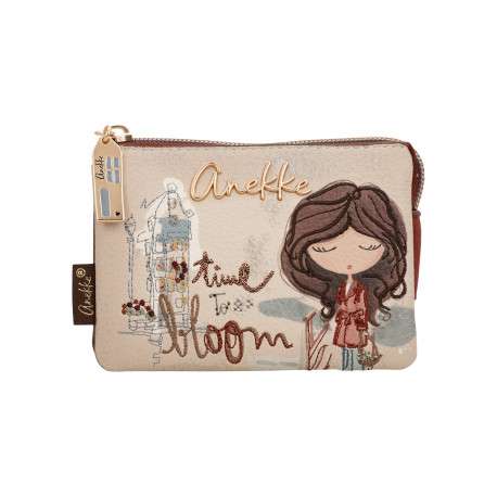 Porte-monnaie beige pourvu de multiples compartiments de rangement