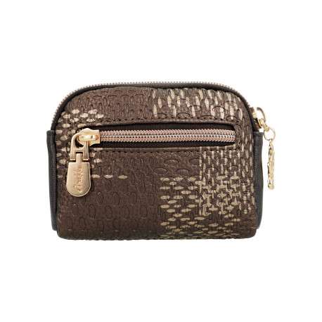 Porte-monnaie marine à motifs pourvu de deux fermetures zippées - Image 2