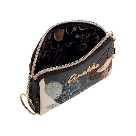 Porte-monnaie marine à motifs pourvu de deux fermetures zippées - Image 4