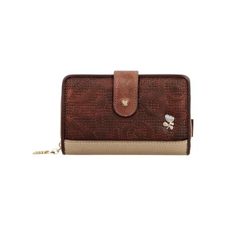 Portefeuille beige zippé pourvu d'une fermeture à bouton pression - Image 2