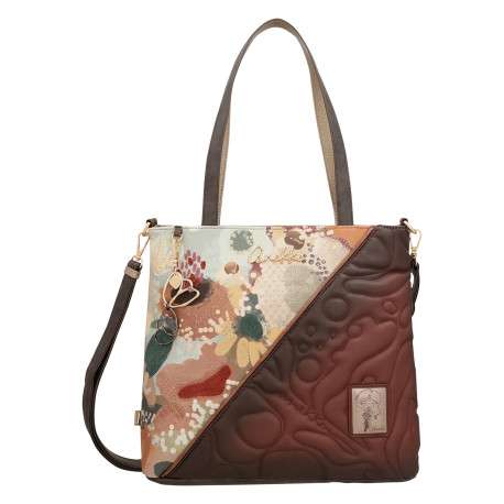 Sac à main porté épaule marron et beige pourvu d'une bandoulière amovible