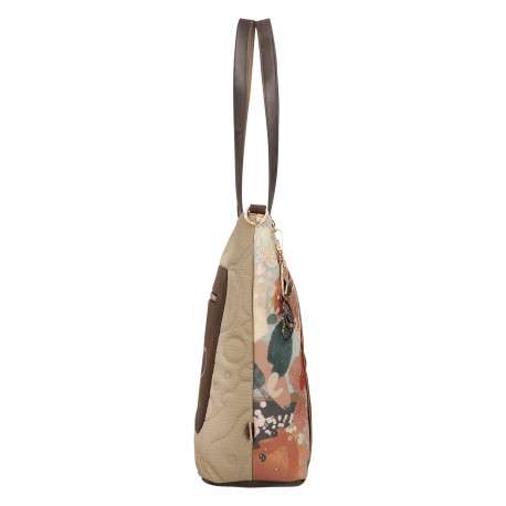 Sac à main porté épaule marron et beige pourvu d'une bandoulière amovible - Image 2