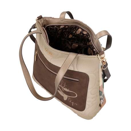 Sac à main porté épaule marron et beige pourvu d'une bandoulière amovible - Image 3