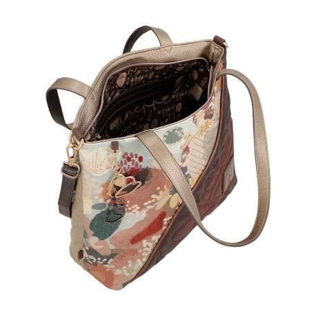 Sac à main porté épaule marron et beige pourvu d'une bandoulière amovible - Image 4