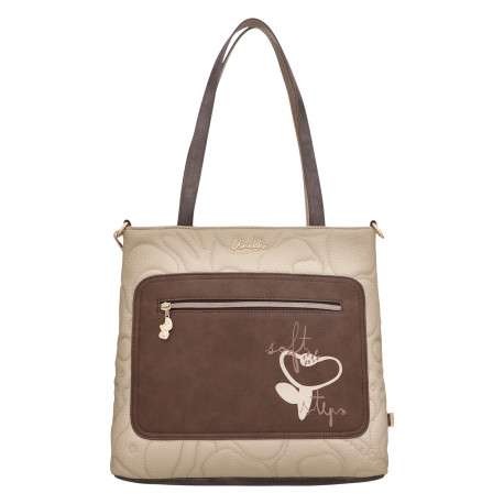 Sac à main porté épaule marron et beige pourvu d'une bandoulière amovible - Image 5
