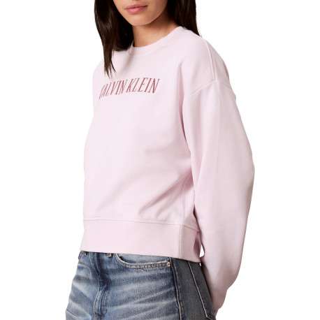 Sweat à col rond rose pâle en coton orné d'un imprimé logotypé à coupe droite - Image 4