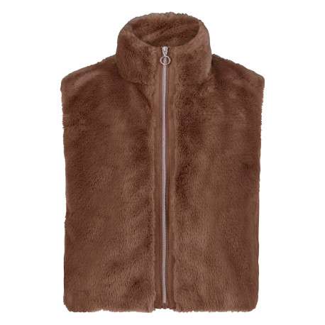 Gilet chocolat à coupe droite pourvu d'un col montant et sans manches