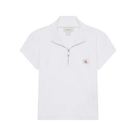 Polo blanc en coton à col zippé et manches courtes pourvu d'une coupe droite
