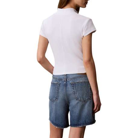 Polo blanc en coton à col zippé et manches courtes pourvu d'une coupe droite - Image 2