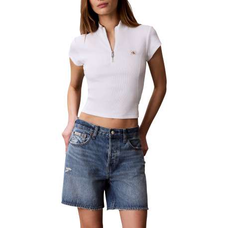 Polo blanc en coton à col zippé et manches courtes pourvu d'une coupe droite - Image 3