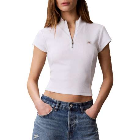 Polo blanc en coton à col zippé et manches courtes pourvu d'une coupe droite - Image 4