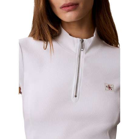 Polo blanc en coton à col zippé et manches courtes pourvu d'une coupe droite - Image 5