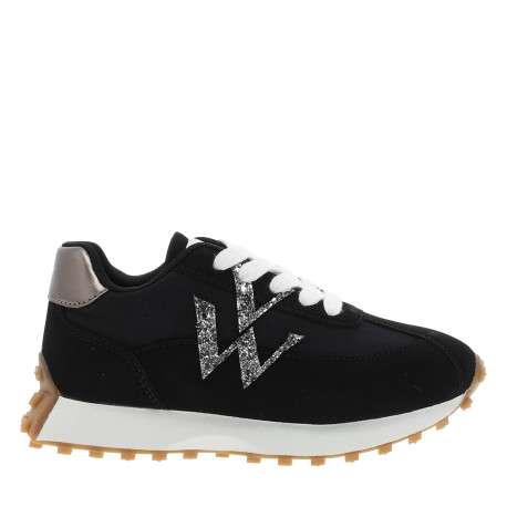 Tennis Mini Flow Initials noir à talon plat pourvues du logo brillant
