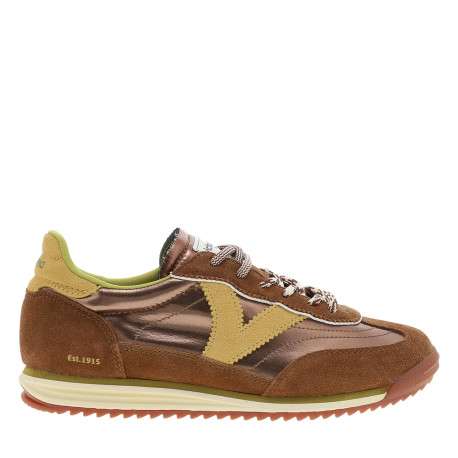 Baskets running femme marron brillantes à double laçage et bout renforcé