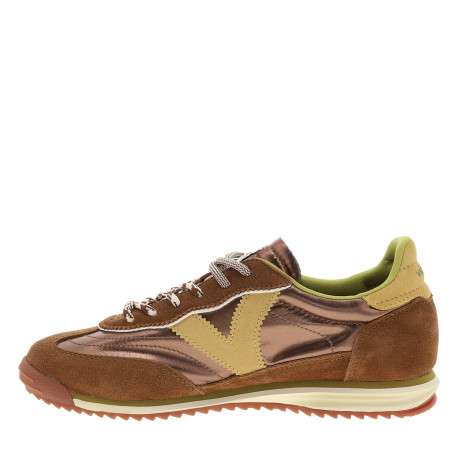 Baskets running femme marron brillantes à double laçage et bout renforcé - Image 3