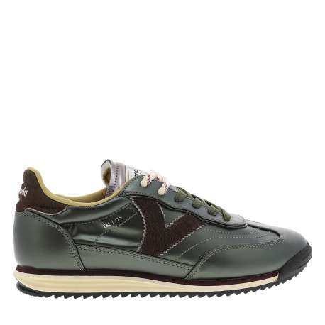 Baskets running kaki brillantes à double paires de lacets avec le bout renforcé