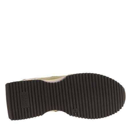 Baskets running bi-matière en cuir suédé beige et toile dorée brillante - Image 6