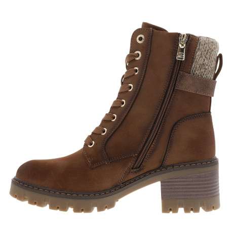 Bottines cognac à talon décroché moyen avec une boucle dorée sur la tige - Image 3
