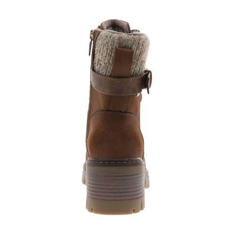 Bottines cognac à talon décroché moyen avec une boucle dorée sur la tige - Image 4
