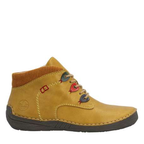Sneakers jaunes à talon plat pourvues de lacets et d'un zip latéral