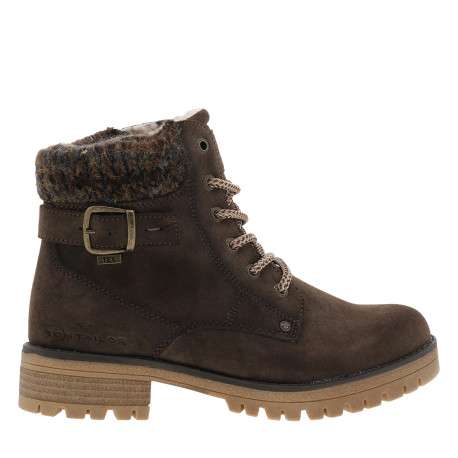 Bottines brunes en tissu et cuir à fermeture par zip et lacets ronds