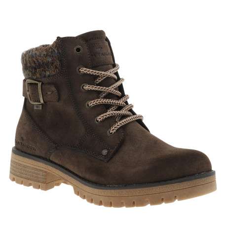 Bottines brunes en tissu et cuir à fermeture par zip et lacets ronds - Image 2