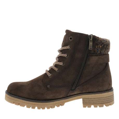 Bottines brunes en tissu et cuir à fermeture par zip et lacets ronds - Image 3