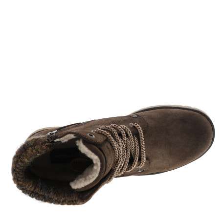 Bottines brunes en tissu et cuir à fermeture par zip et lacets ronds - Image 5