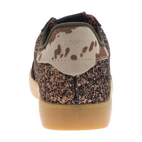 Tennis chocolat en cuir avec un revêtement pailleté pourvues d'un talon plat - Image 4