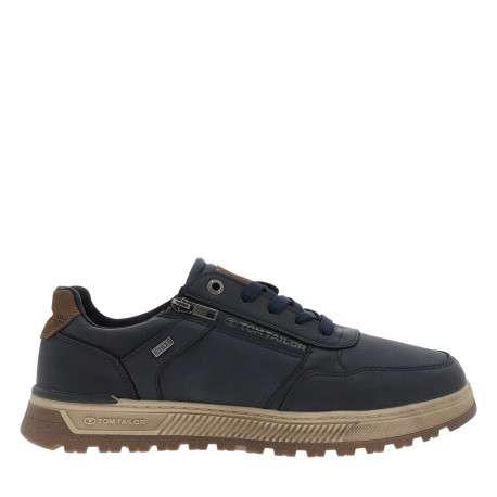 Sneakers bleu marine à talon plat pourvues de lacets et d'un zip latéral