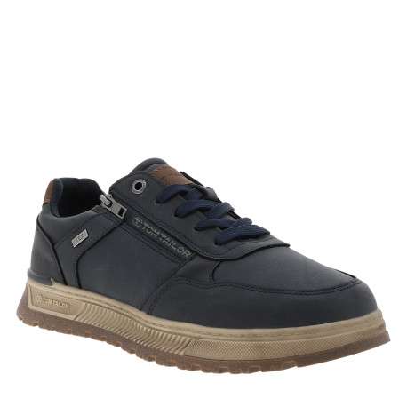 Sneakers bleu marine à talon plat pourvues de lacets et d'un zip latéral - Image 2
