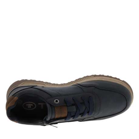 Sneakers bleu marine à talon plat pourvues de lacets et d'un zip latéral - Image 5