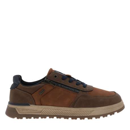 Sneakers cognac à talon plat avec des lacets et un zip latéral