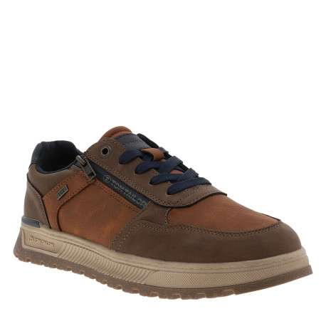 Sneakers cognac à talon plat avec des lacets et un zip latéral - Image 2