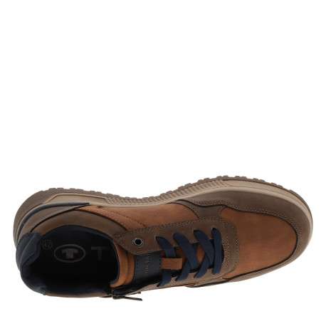 Sneakers cognac à talon plat avec des lacets et un zip latéral - Image 5