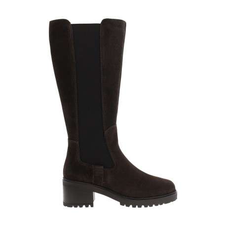 Bottes en cuir chocolat à talon décroché moyen muni d'un zip