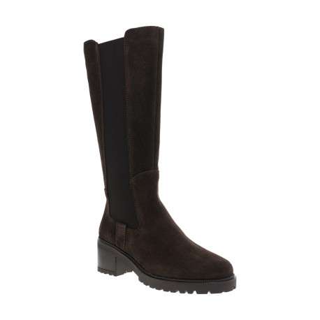 Bottes en cuir chocolat à talon décroché moyen muni d'un zip - Image 2