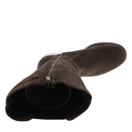 Bottes en cuir chocolat à talon décroché moyen muni d'un zip - Image 5