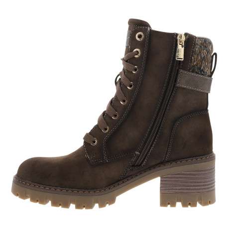 Bottines brunes à talon décroché moyen avec une boucle dorée sur la tige - Image 3