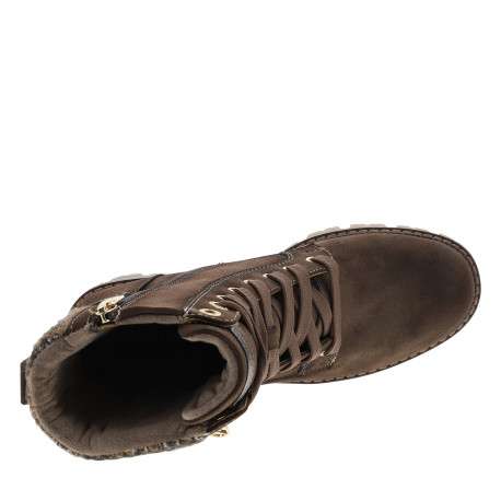 Bottines brunes à talon décroché moyen avec une boucle dorée sur la tige - Image 5