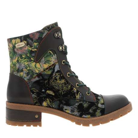 Bottines en cuir vertes à talon décroché bas pourvues d'un zip latéral