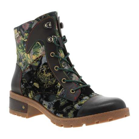 Bottines en cuir vertes à talon décroché bas pourvues d'un zip latéral - Image 2