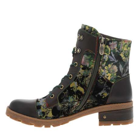 Bottines en cuir vertes à talon décroché bas pourvues d'un zip latéral - Image 3