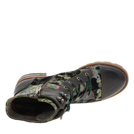 Bottines en cuir vertes à talon décroché bas pourvues d'un zip latéral - Image 5