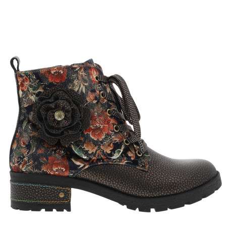 Bottines en cuir multicolores à talon décroché moyen pourvues d'un zip latéral