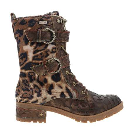 Bottines en cuir léopard à talon décroché moyen pourvues d'un zip latéral