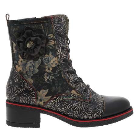 Bottines en cuir noires à talon décroché moyen pourvues d'un zip latéral