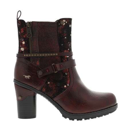 Bottines bordeaux à talon décroché haut pourvues d'une fermeture zippée latérale