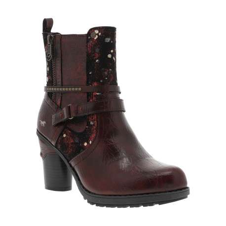 Bottines bordeaux à talon décroché haut pourvues d'une fermeture zippée latérale - Image 2