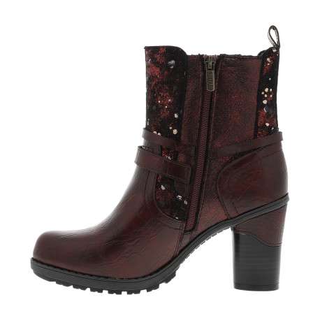 Bottines bordeaux à talon décroché haut pourvues d'une fermeture zippée latérale - Image 3